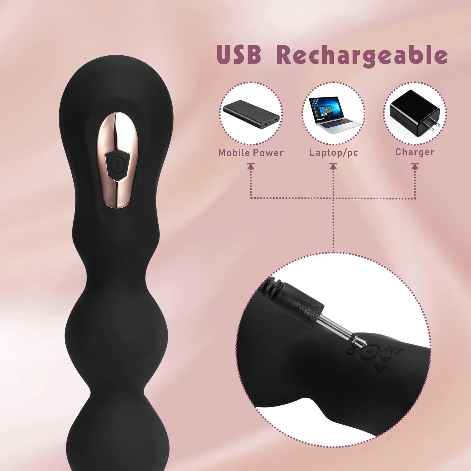 7 Frequency Vibration Anal Beads Graduated Design Butt Plug G-Spot Vibrator Sex Toy for Man & Woman