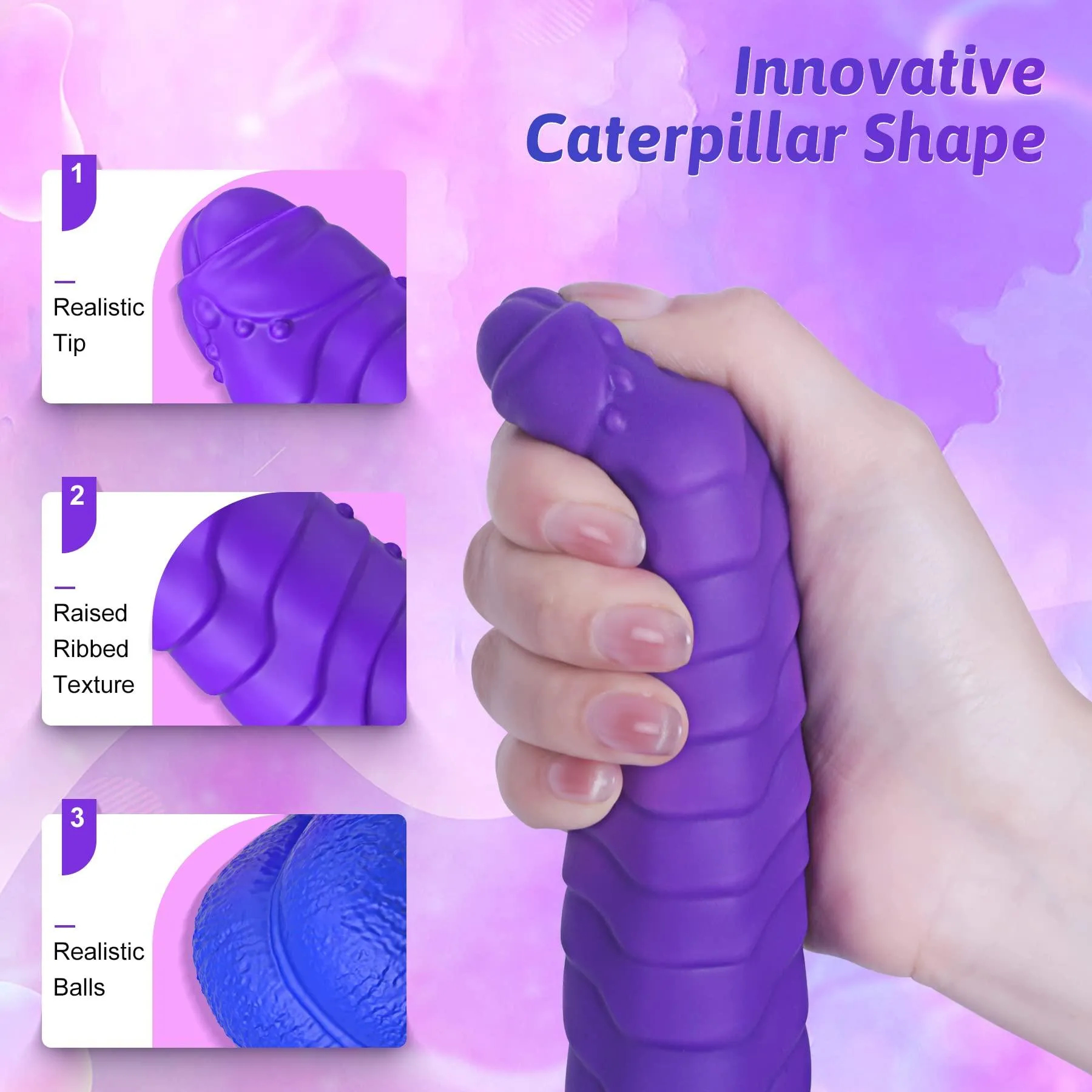 Absalom Caterpillar Color-Changing Telescopic Dildo Heating Monster Dildos with Suction Cup Woman Sex Toy
