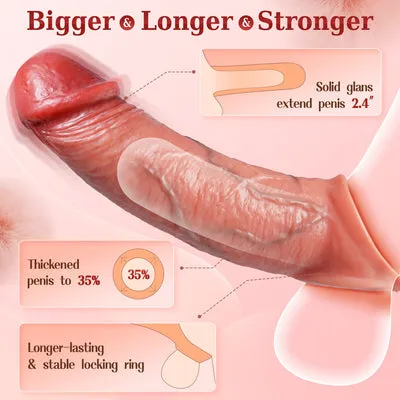 App Control Vibrating Penis Extender with Cock Ring Realistic Penis Sleeve Male Sex Toys