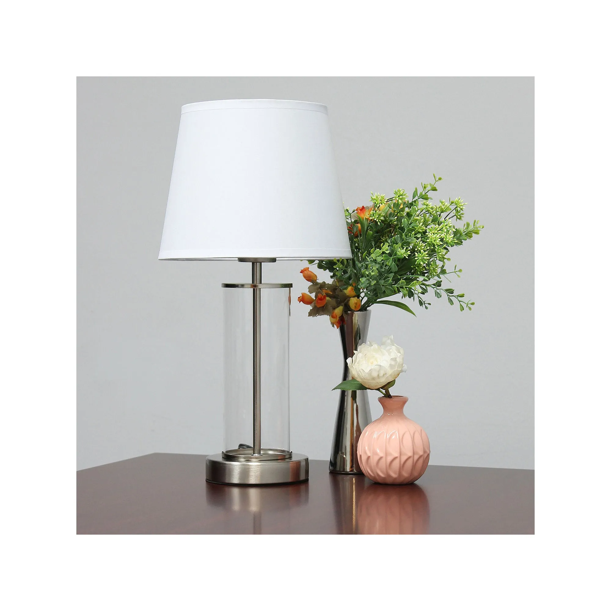 Asstd National Brand Simple Designs Encased Metal And Clear Glass Table Lamp LT2081-BOB - NICKEL WHITE ONE SIZE