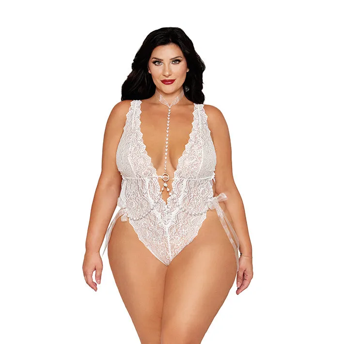 Bridal Lace Teddy with Removable Pearl Harness