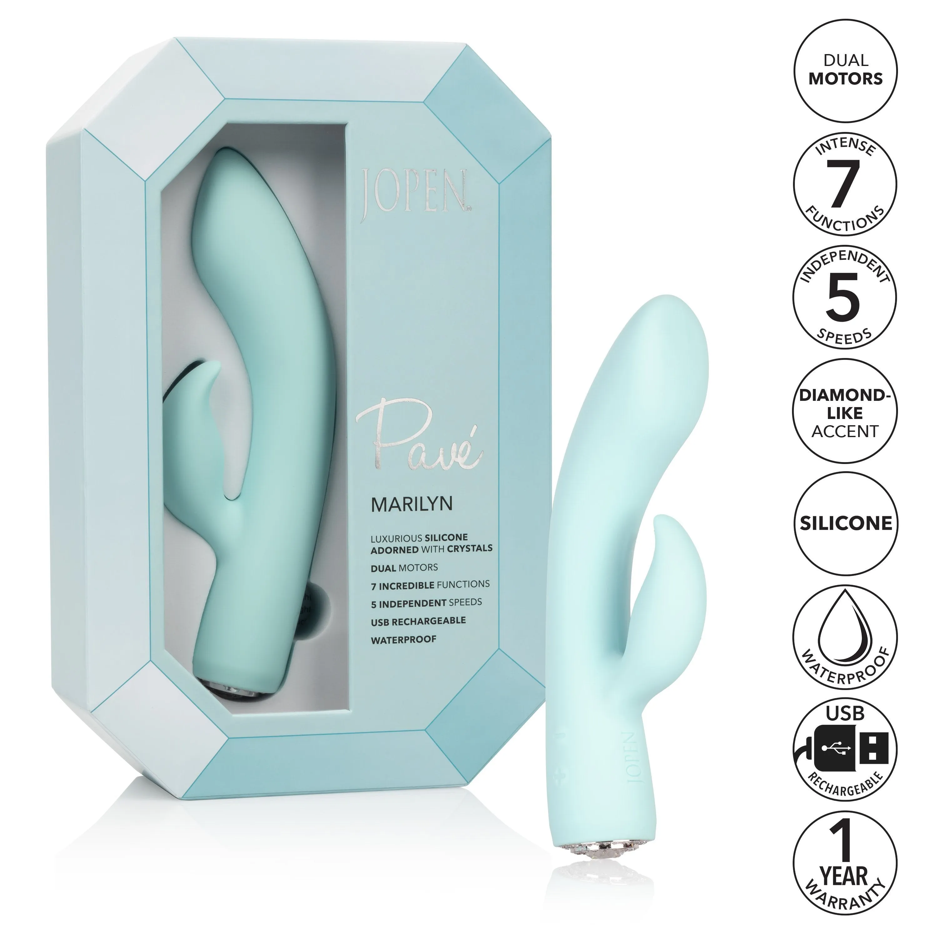 Calexotics - Pave Silicone Rabbit Vibrator Marilyn (Blue)