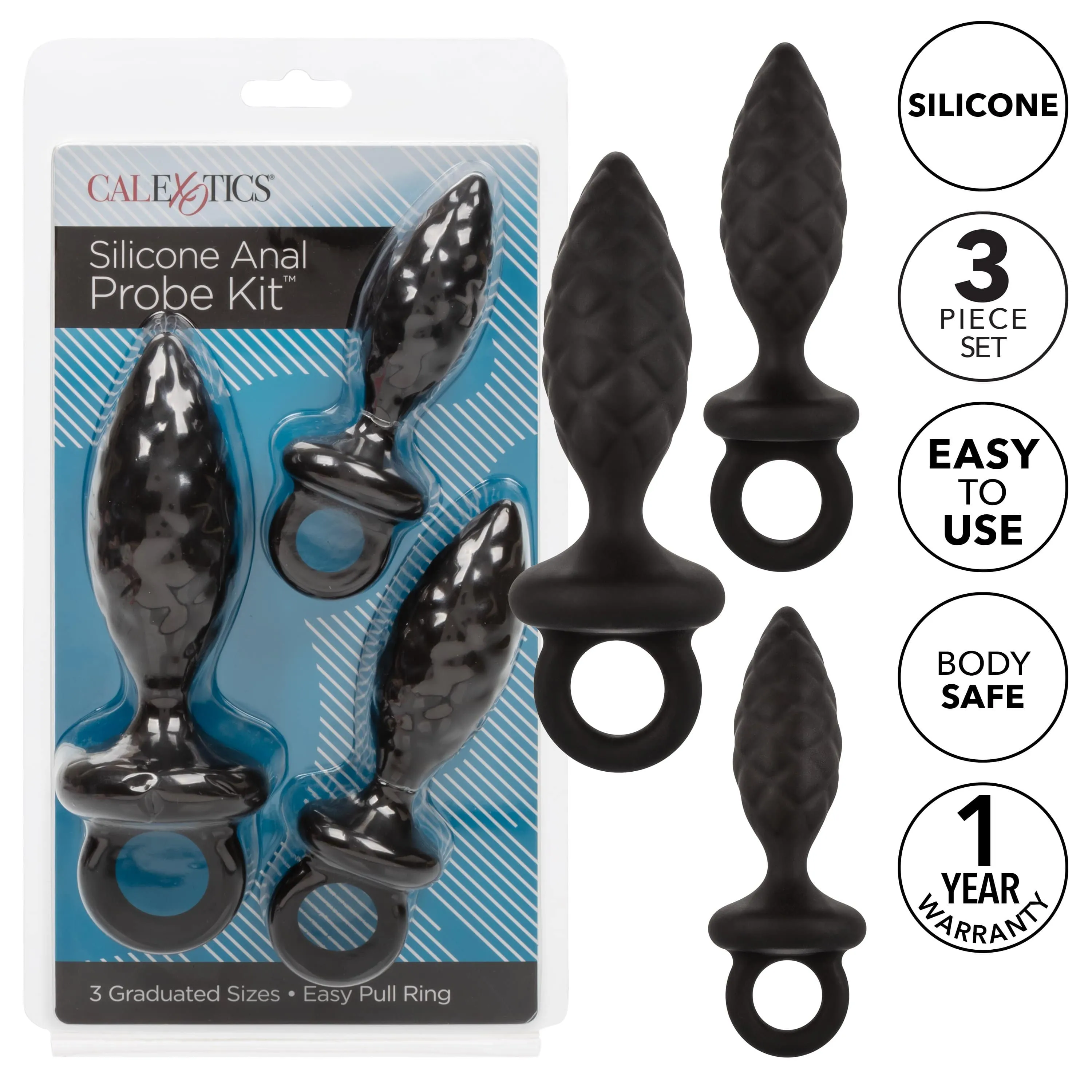 California Exotics - Silicone Anal Probe Kit 3 Plugs (Black)