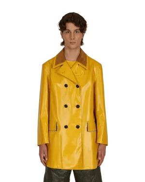 Coated Cotton Double Breasted Raincoat Yellow