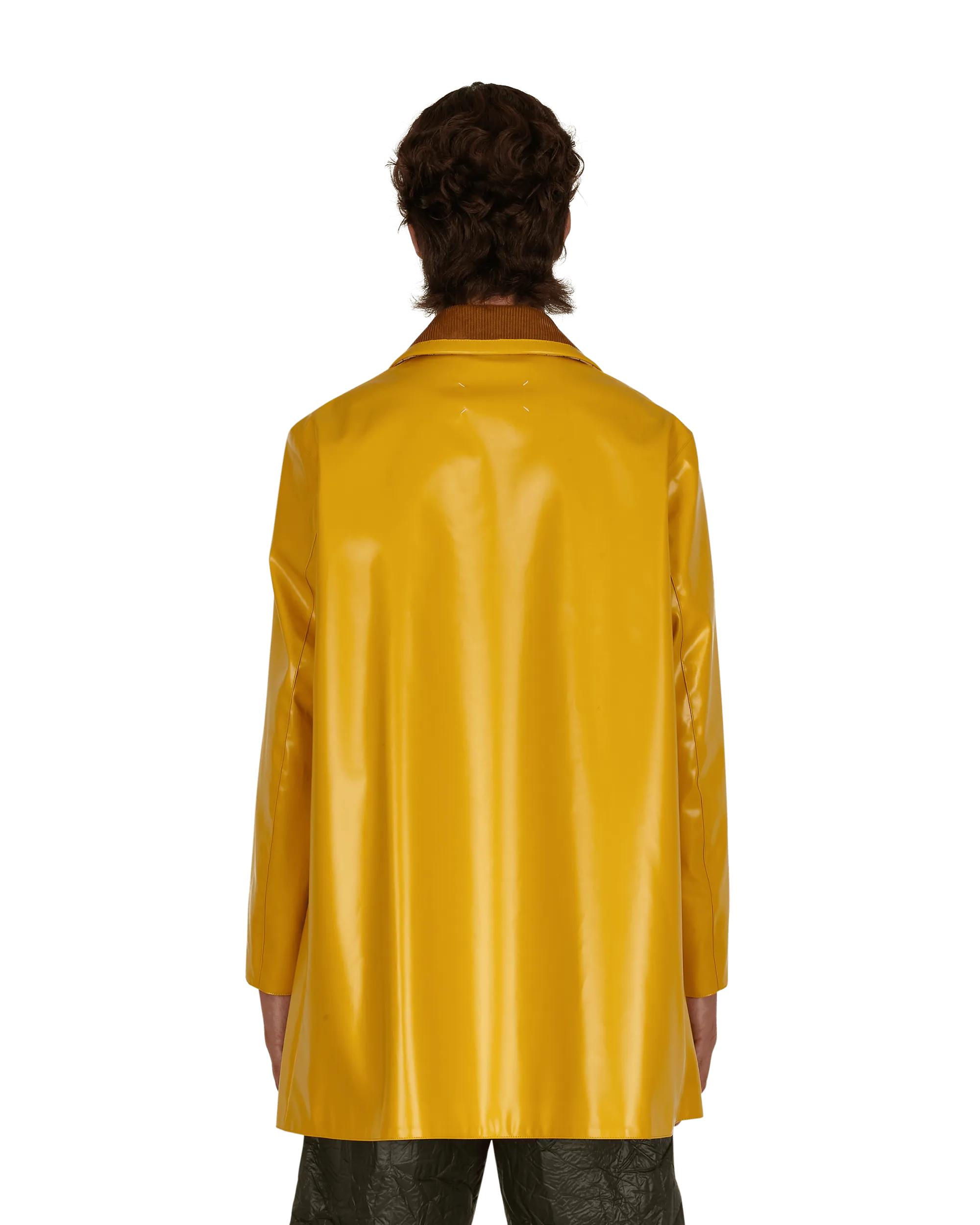 Coated Cotton Double Breasted Raincoat Yellow