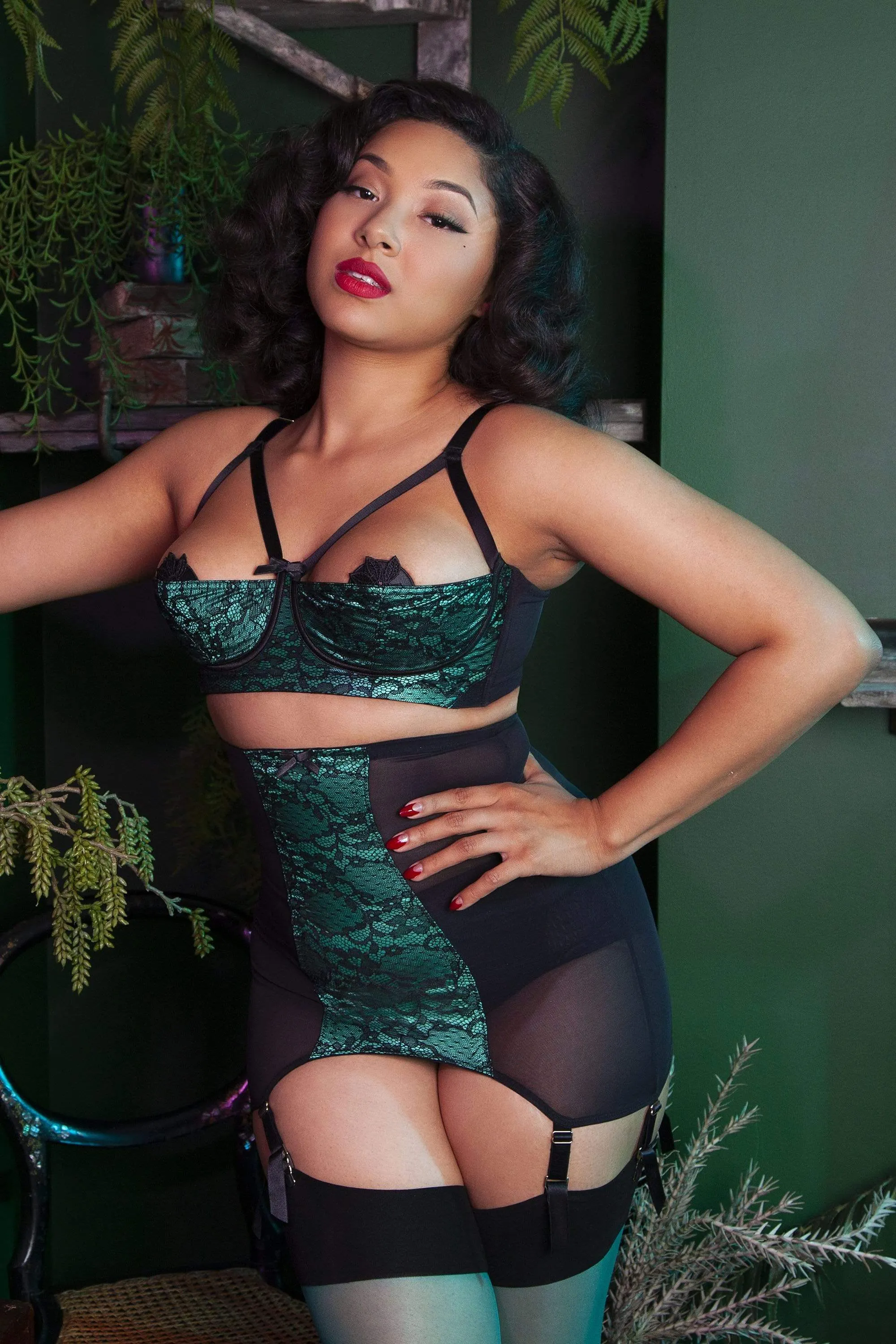 Elsie Emerald Lace 1/4 Cup Bra