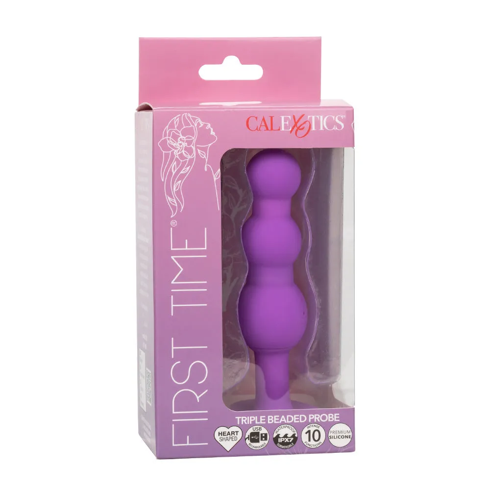 First Time Vibrating Triple Beaded Anal Probe With Heart Base