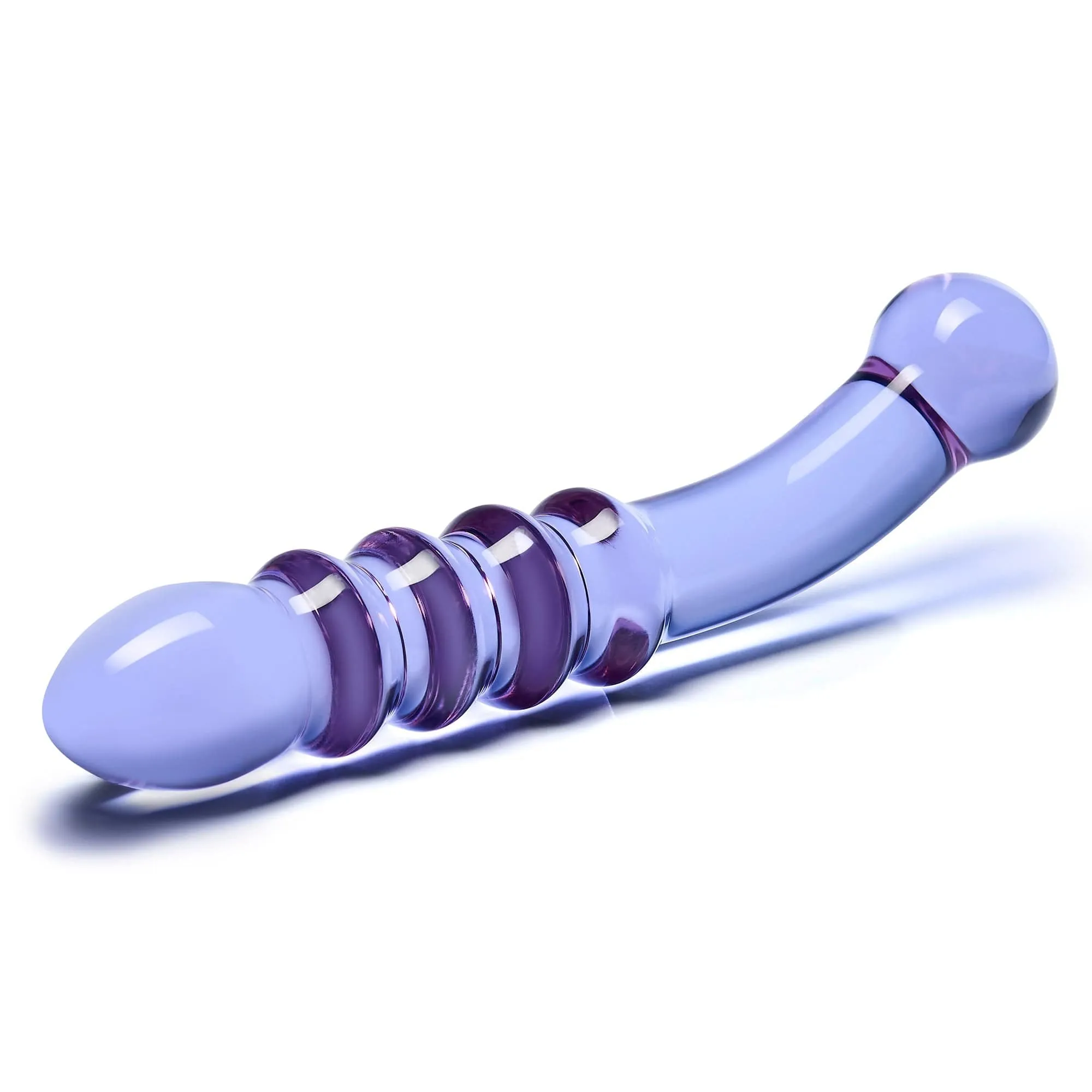 Glas - Purple Rain Ribbed Glass Dildo 9" (Purple)