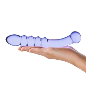 Glas - Purple Rain Ribbed Glass Dildo 9" (Purple)