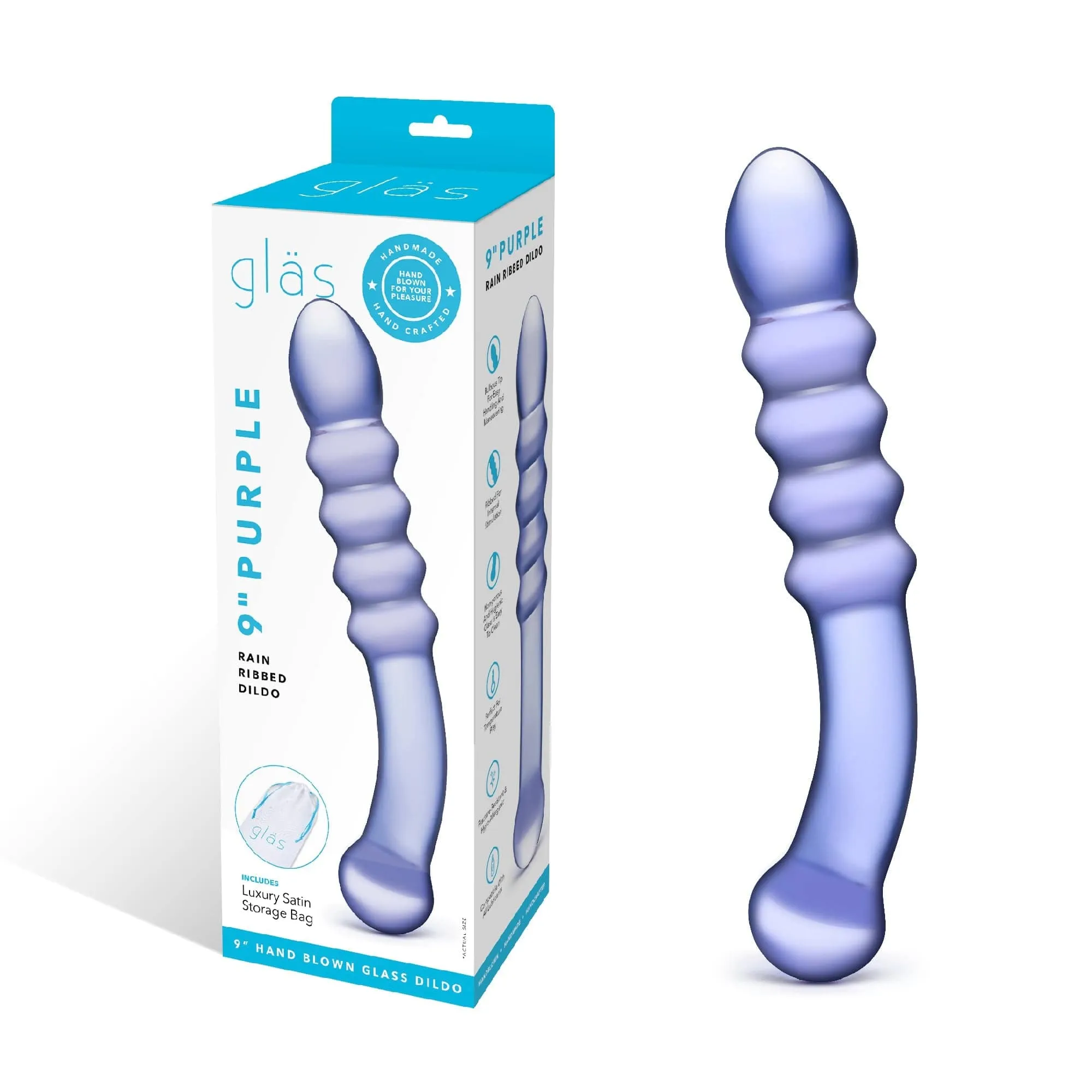 Glas - Purple Rain Ribbed Glass Dildo 9" (Purple)