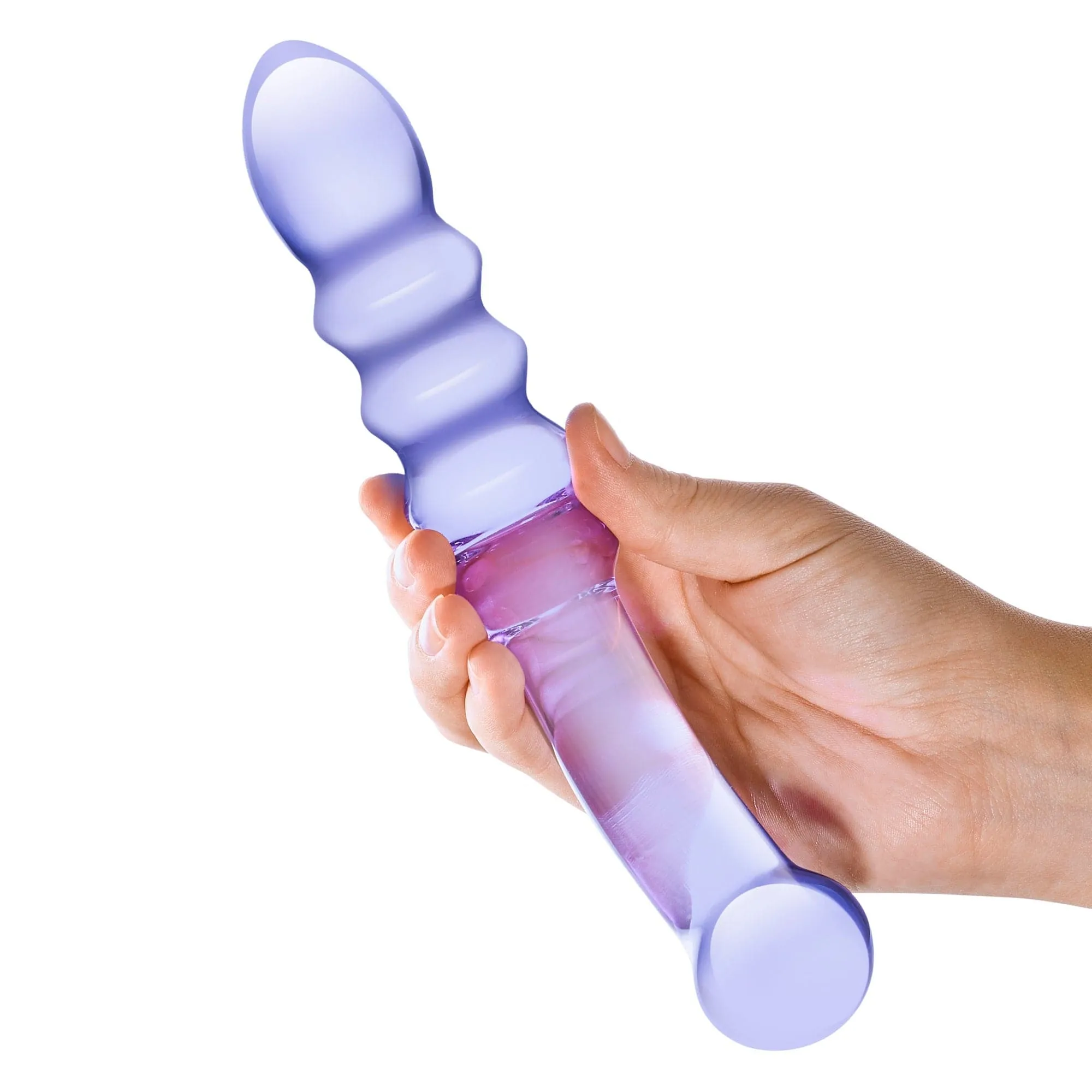 Glas - Purple Rain Ribbed Glass Dildo 9" (Purple)