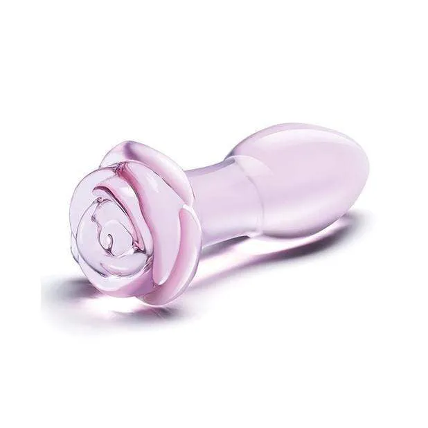 Glas - Rosebud Glass Butt Plug 5" (Pink)