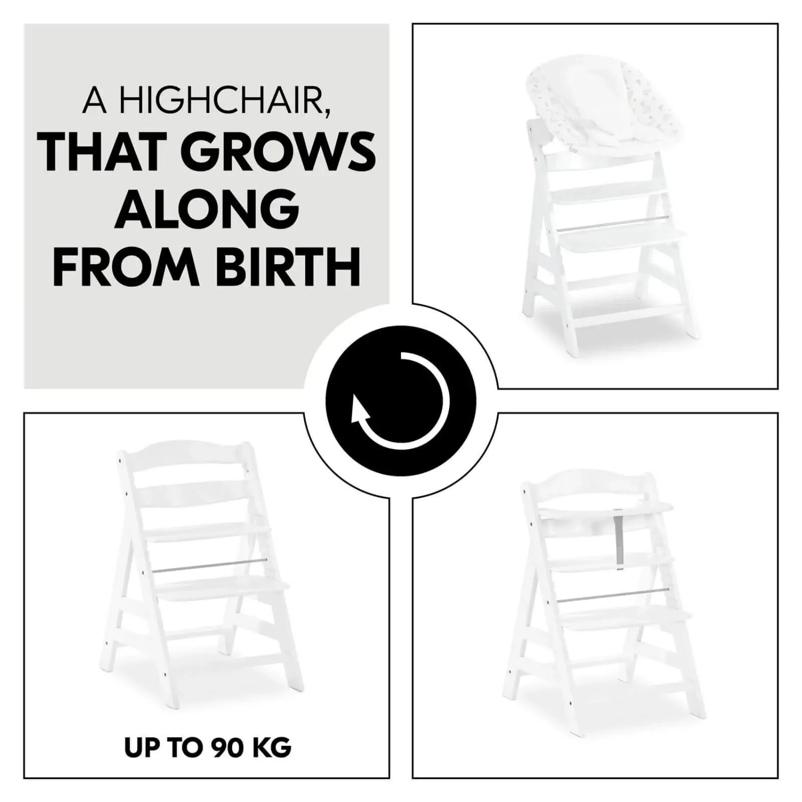 Hauck Alpha  Wooden Highchair - White
