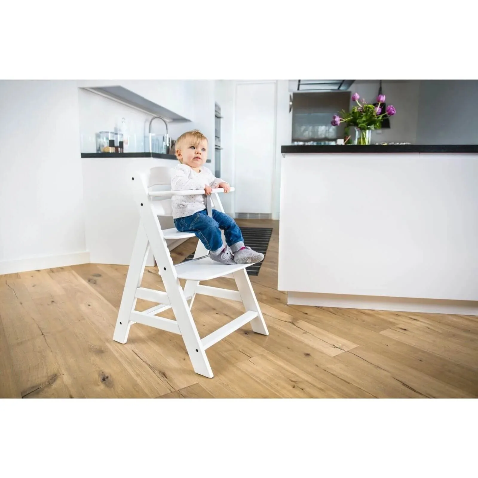 Hauck Alpha  Wooden Highchair - White
