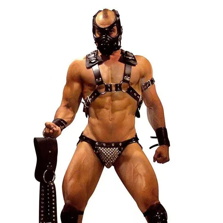 Leather Chest Bondage Harness Adjustable Shoulder Strap With Black Studs for Men
