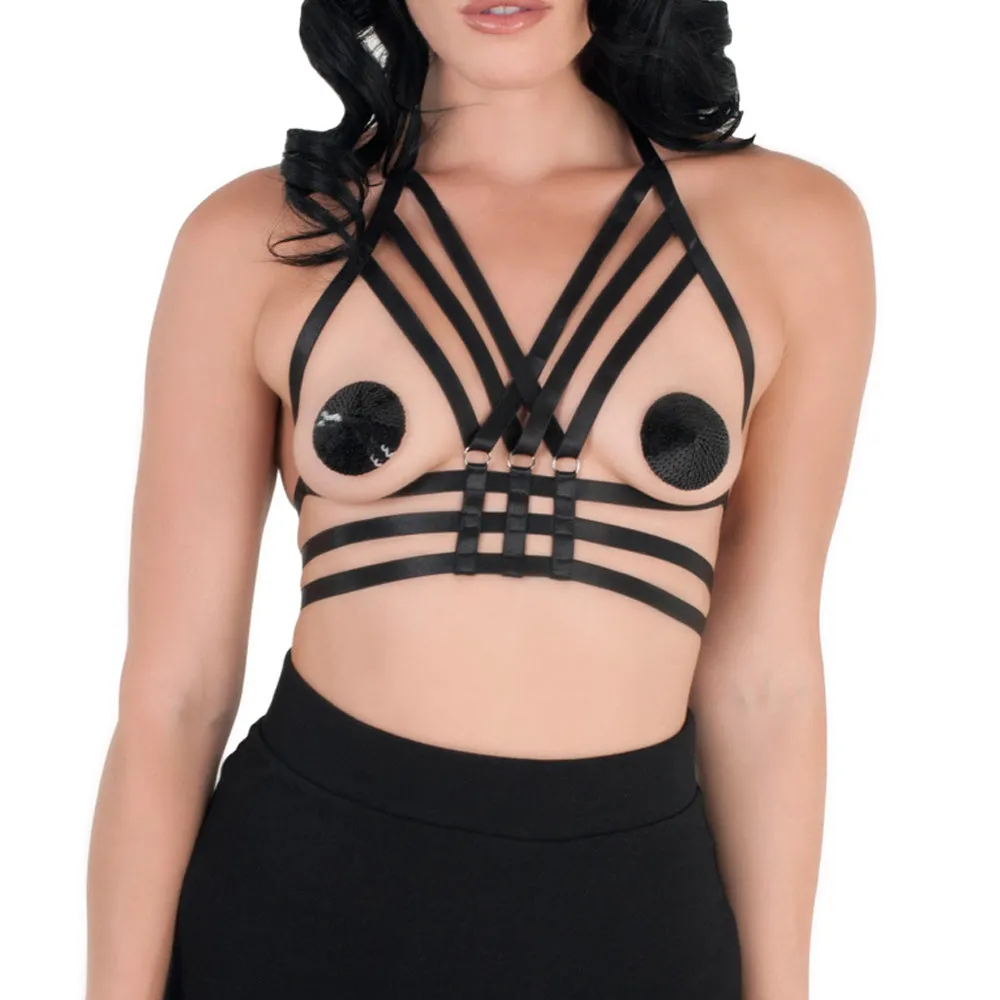 Love in Leather Triple Cage Strap Halter Harness BRA0340