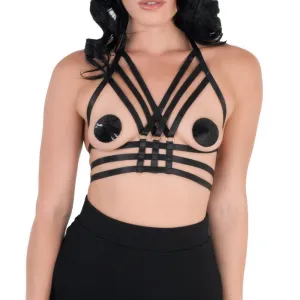 Love in Leather Triple Cage Strap Halter Harness BRA0340
