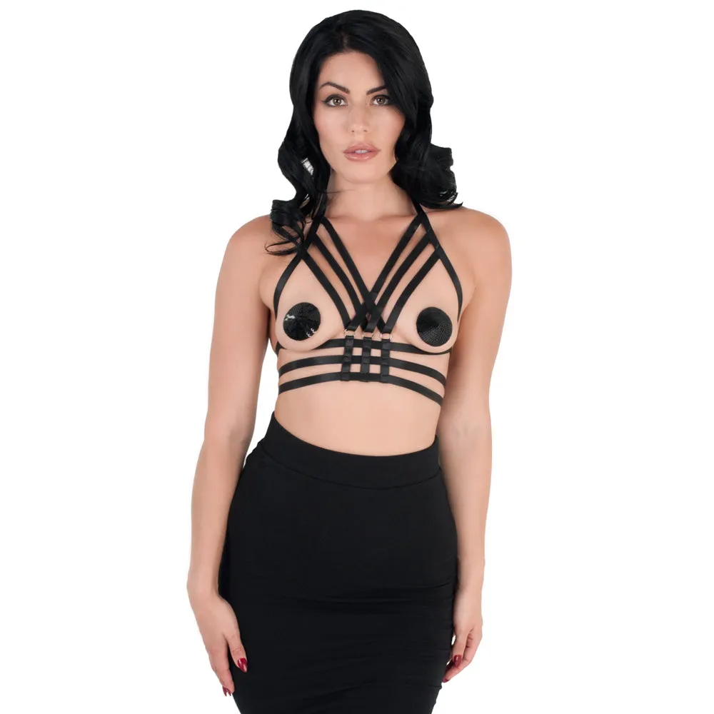 Love in Leather Triple Cage Strap Halter Harness BRA0340