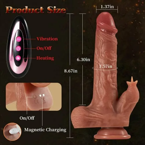 Lurevibe - 9 Vibrating Tongue Licking Heating 8.67 Inch Realistic Dildo