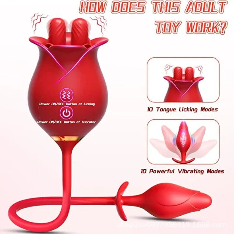 Lurevibe - Romeo Double-pistil Tongue-licking Rose Toy With Vibrating Anal Plug