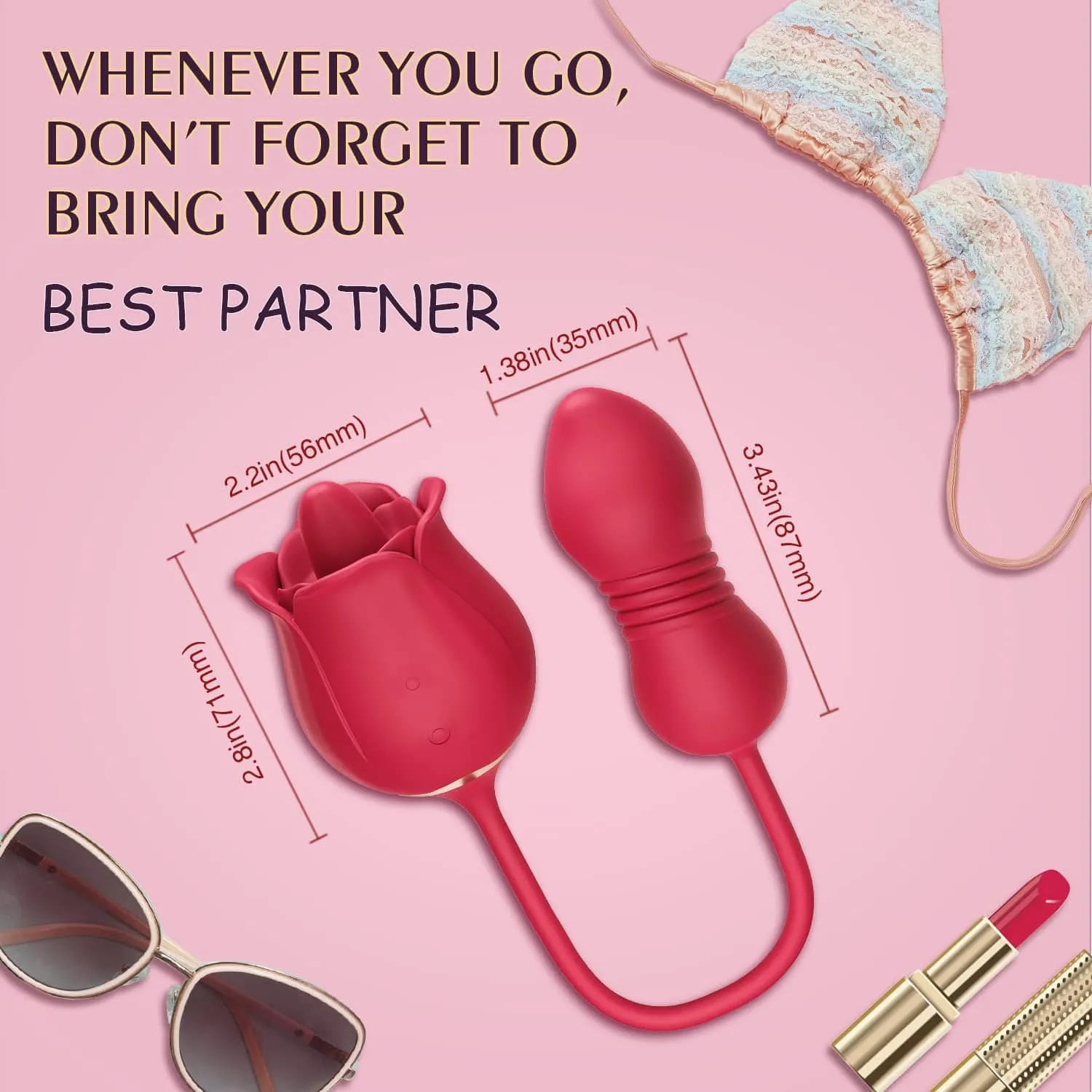 Lurevibe - Rose Toy Vibrator Female Telescopic Egg Jumping  Tongue Licker Sex Toys