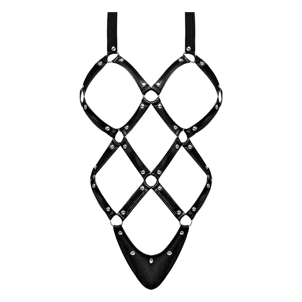 Lust Fetish Contessa Cupless Wet Look Cage Strap Teddy
