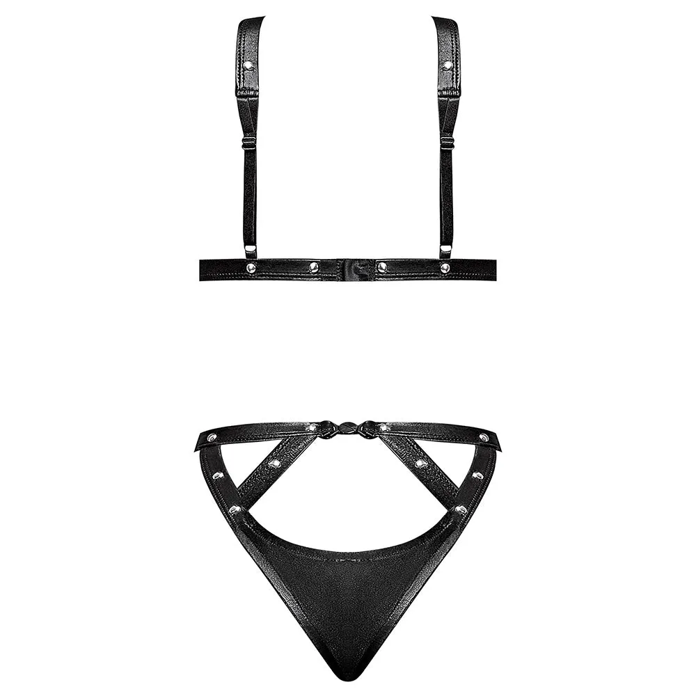 Lust Fetish Contessa Cupless Wet Look Cage Strap Teddy