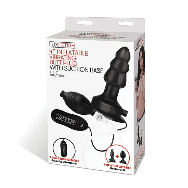 Lux Fetish - Inflatable Vibrating Butt Plug with Suction Base 4" (Black)