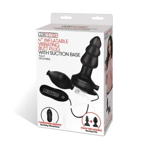Lux Fetish - Inflatable Vibrating Butt Plug with Suction Base 4" (Black)