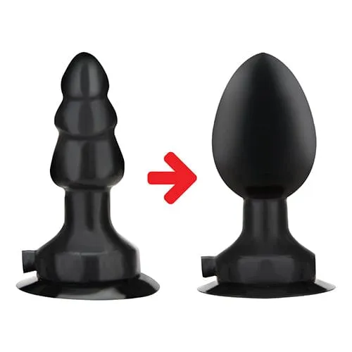 Lux Fetish - Inflatable Vibrating Butt Plug with Suction Base 4" (Black)