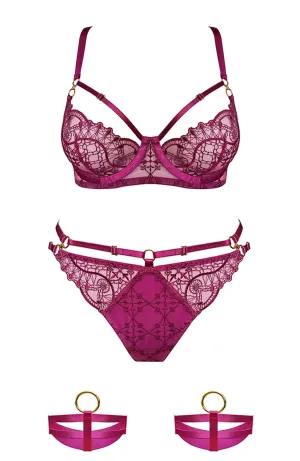 Mari Balconette Wire Bra, Open Back Brief and Garters Set