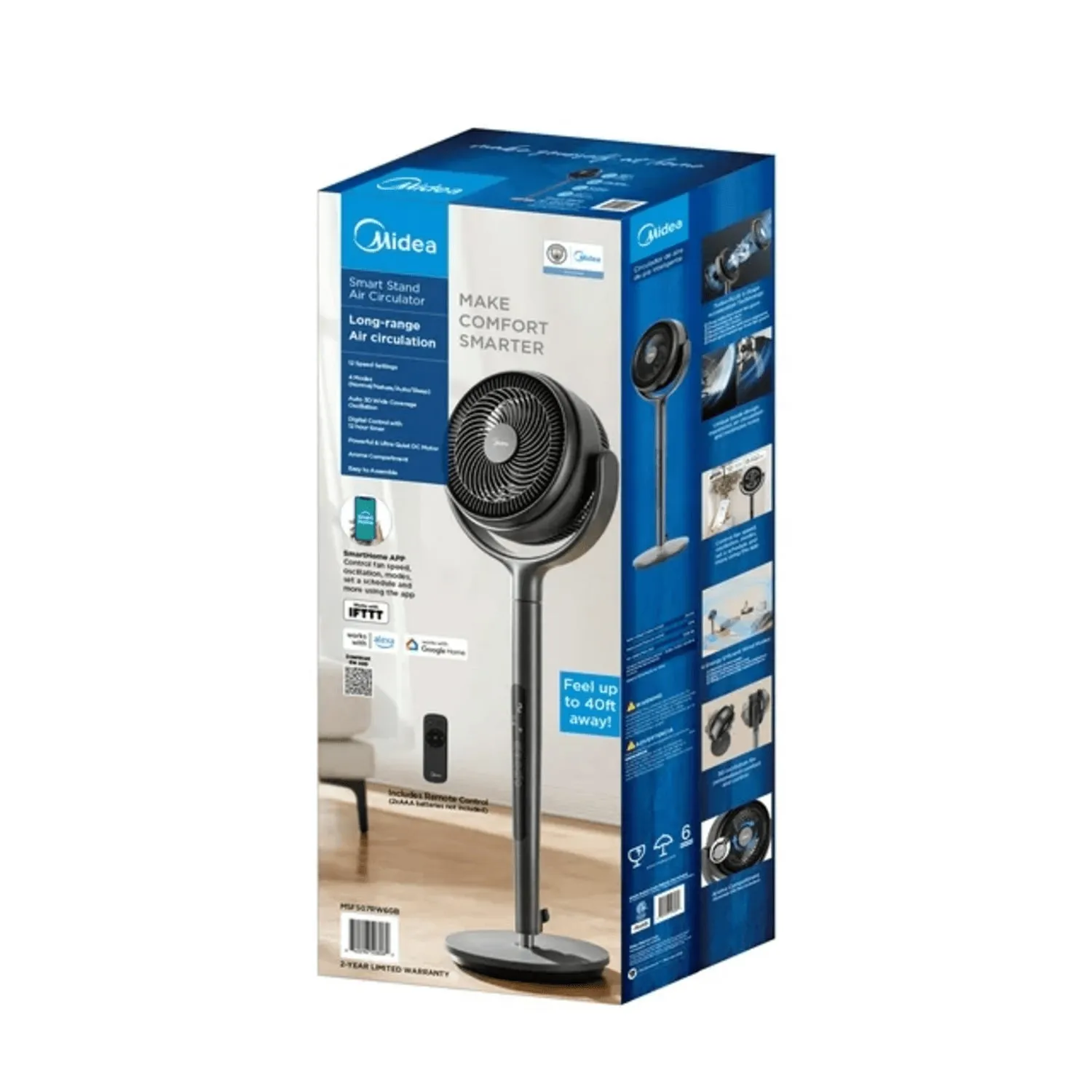 Midea MSFS07RW6GB 44" Tall 12-Speed Smart Air Circulator Pedastal Fan