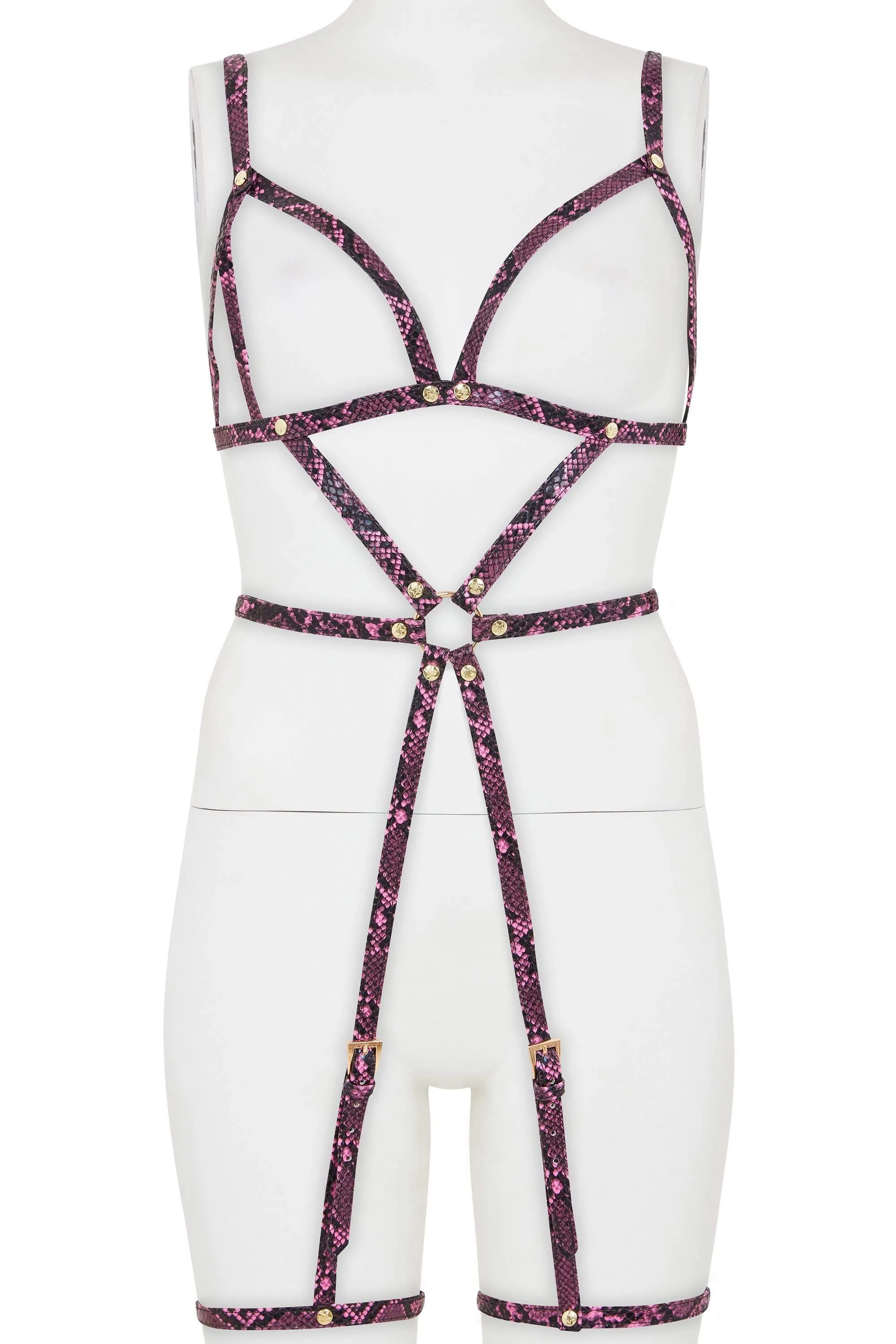 Open Cup Leg Cuff Harness Purple Snake