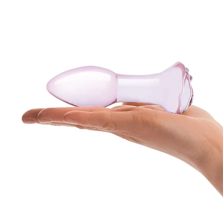 Pink Glass Rose Bud Anal Plug
