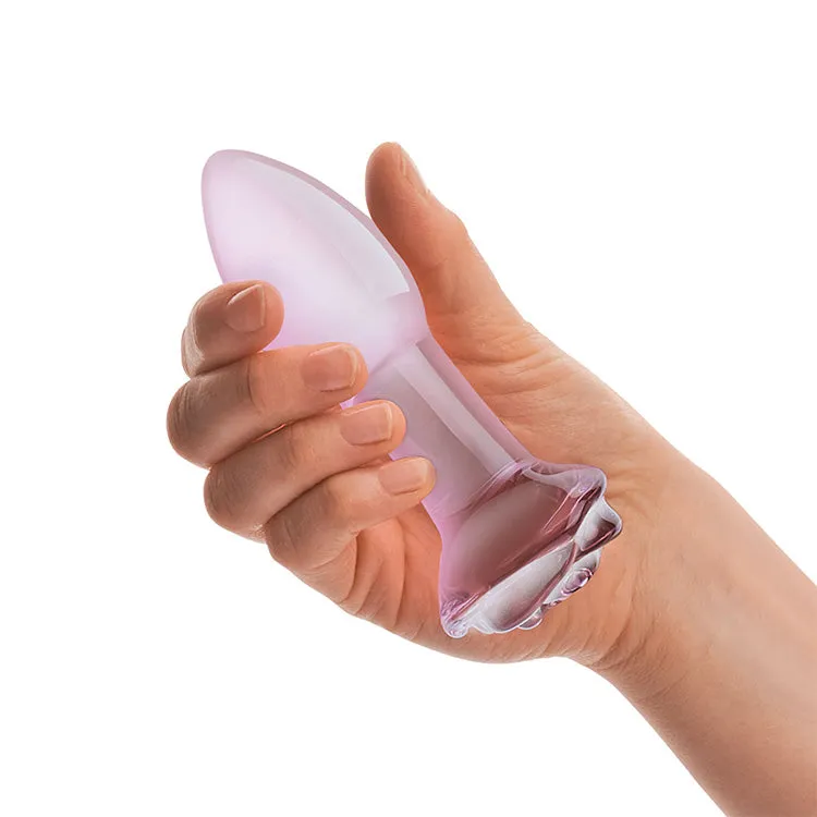 Pink Glass Rose Bud Anal Plug