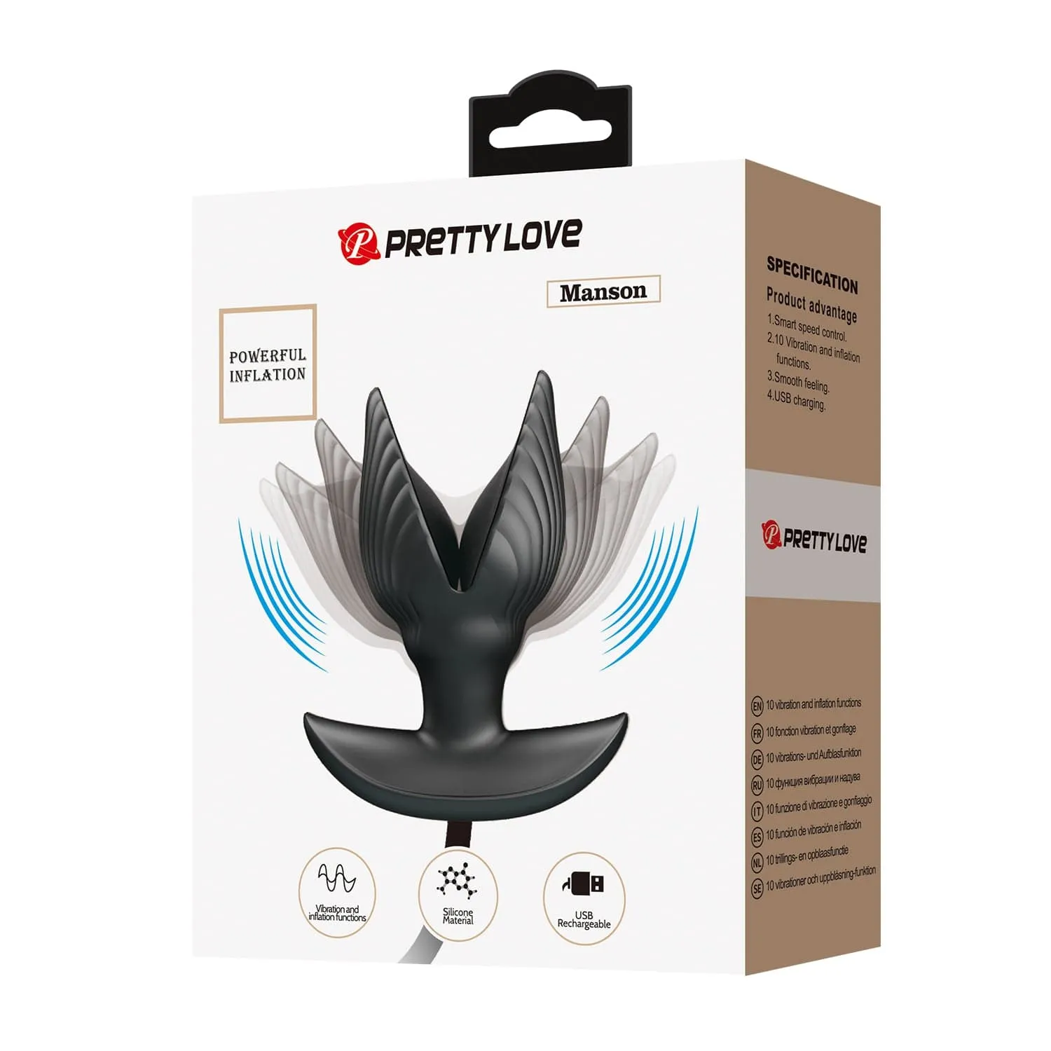 Pretty Love - Manson Vibrating Inflatable Anal Plug (Black)