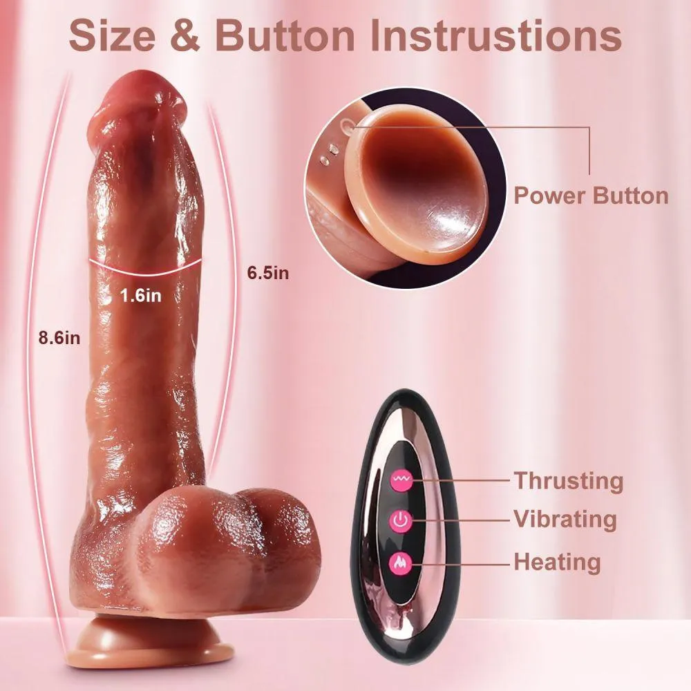 Realistic Heating Dildo Remote Penis with 9 Vibrations & 3 Telescopic and Swing Modes