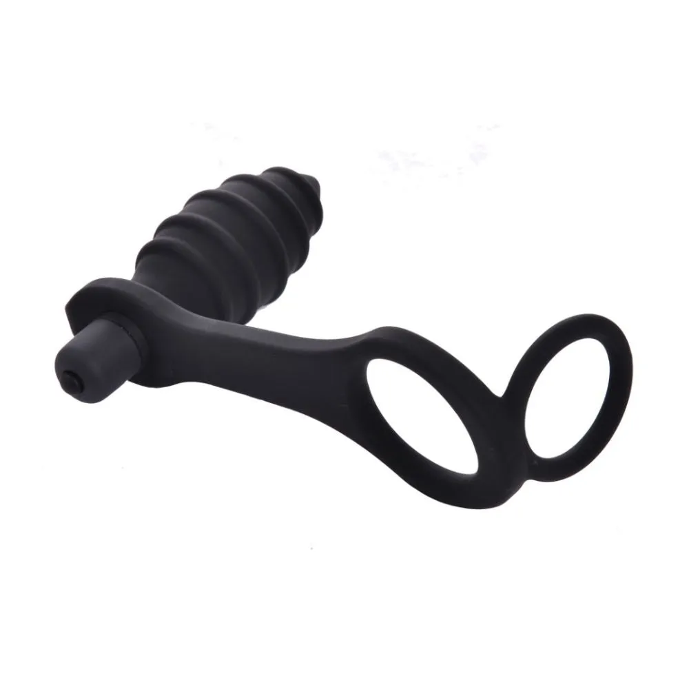 Rippled Vibrating Anal Plug with Cock Ring