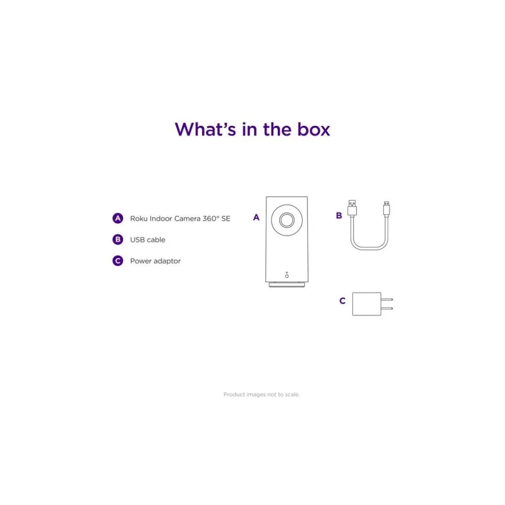 Roku CP1000R Smart Home Indoor Camera 360 deg SE - Wired Security Camera with Motion Detection and Tracking