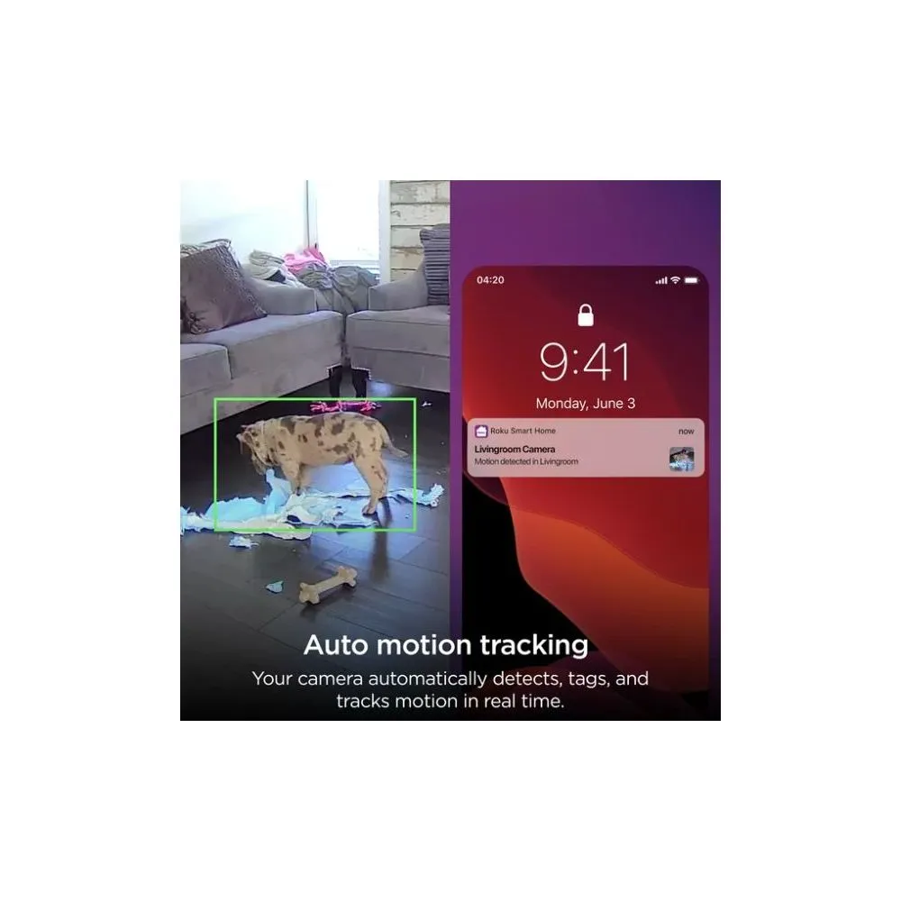 Roku CP1000R Smart Home Indoor Camera 360 deg SE - Wired Security Camera with Motion Detection and Tracking