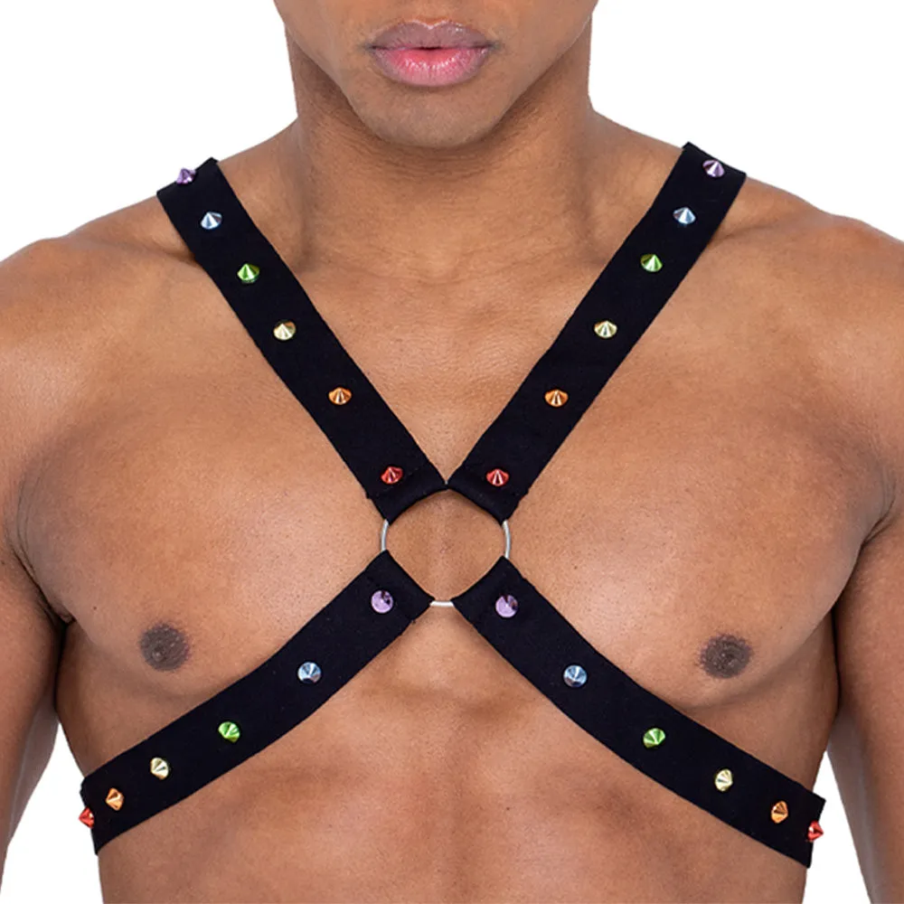 Roma Rainbow Stud Cross Chest Pride Harness