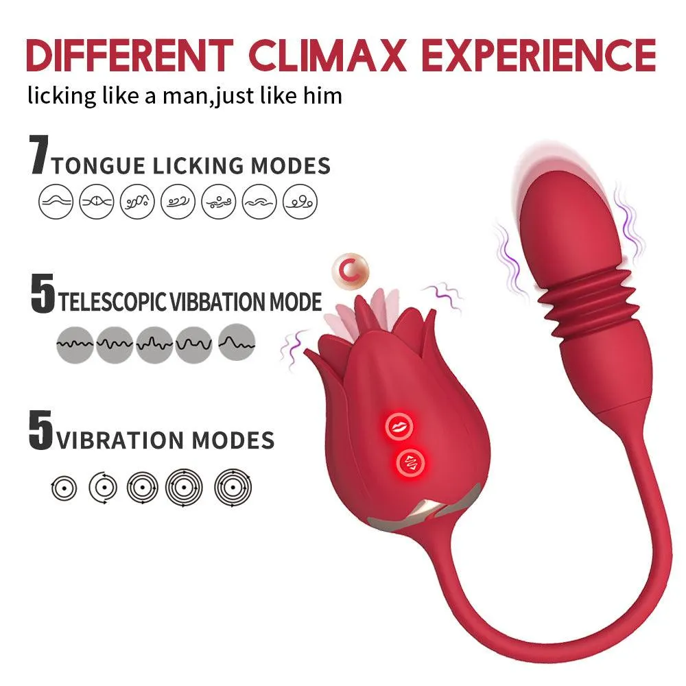 Rose Toy for woman Tongue Licking & Thrusting 2 IN 1 Vibrator Adult Sex Toy