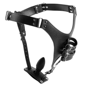 Strict Male Chastity Harness With Silicone Anal Plug