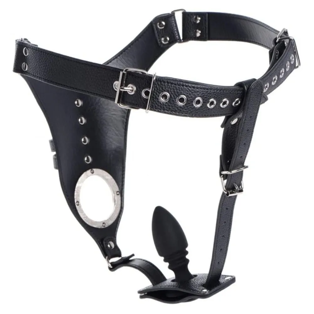Strict Male Chastity Harness With Silicone Anal Plug