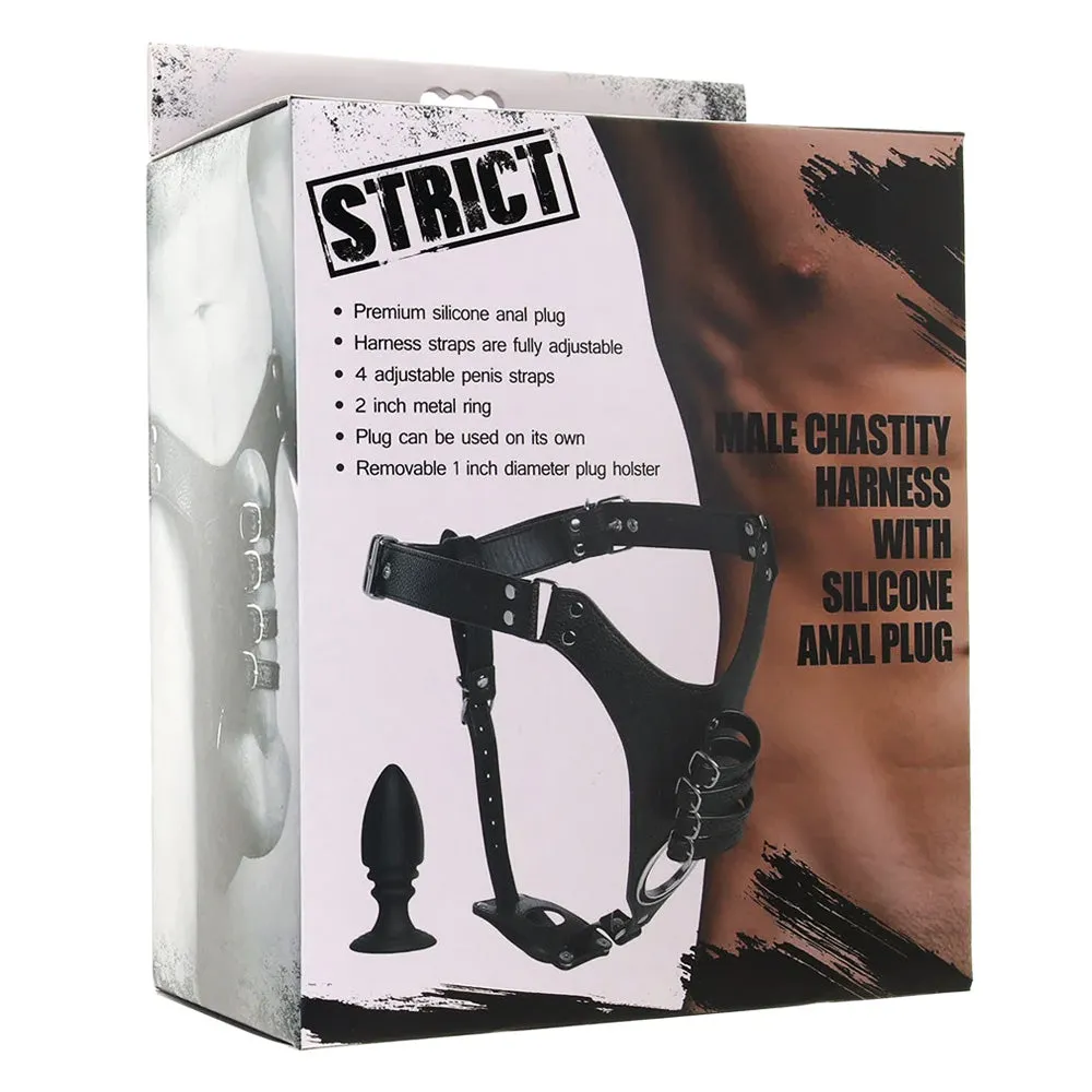 Strict Male Chastity Harness With Silicone Anal Plug