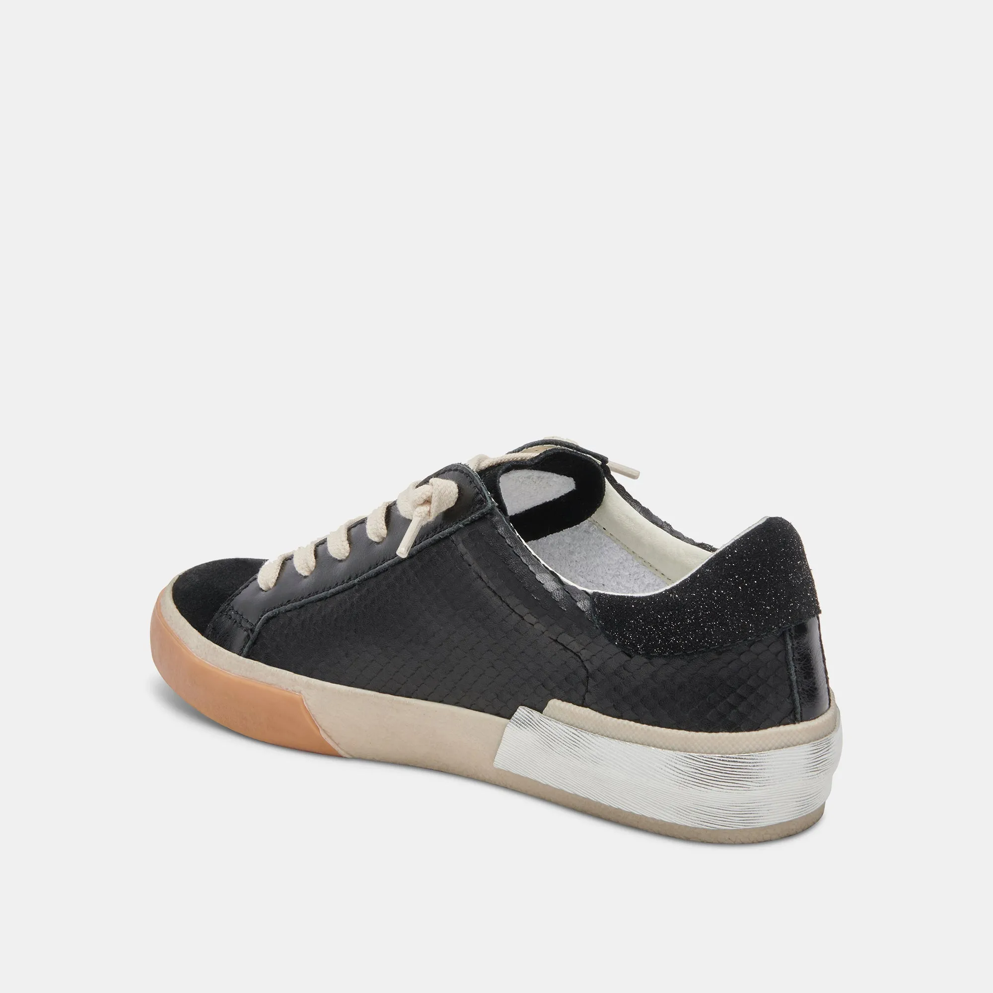 ZINA WIDE SNEAKERS ONYX EMBOSSED LEATHER - re:vita